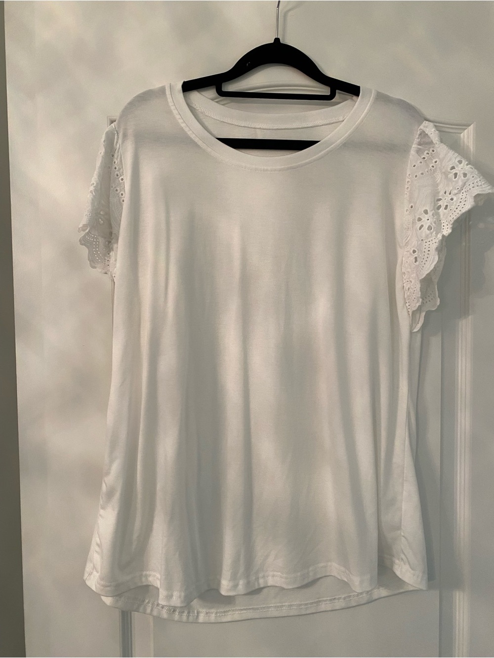 Macy's White Eyelet Flutter Sleeve Tee
